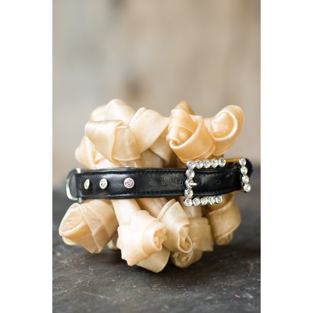 Hundehalsbnd med sten og overddigt spnde